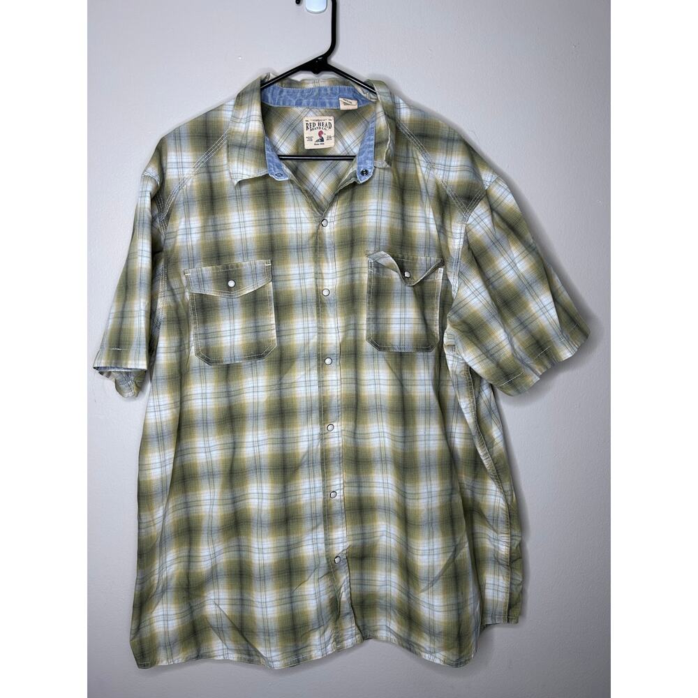 Men’s Size 2XL Red Head Brand Co. Green Plaid Short Sleeve Button Up Shirt